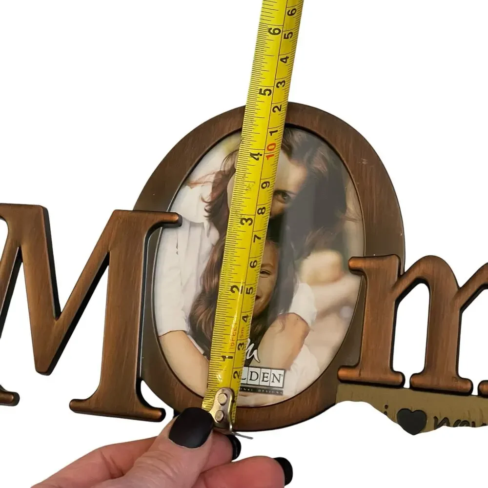 Bronze Tone Metal MOM Photo Frame Oval Picture I Love You Spelled Malden NOS